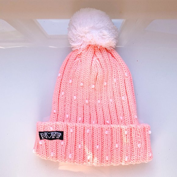 Neff Light Pink Polka Dot Pom Pom Toque Beanie - Picture 1 of 14